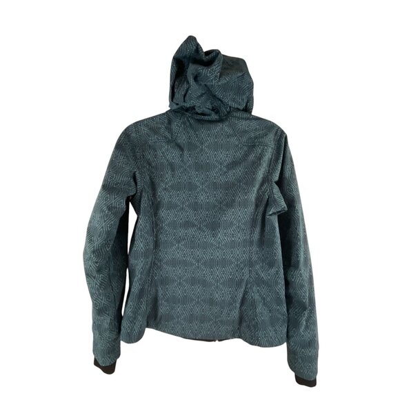 Columbia Women's M Teal Patterned Weatherproof Jacket Hooded Asymmetrical Zip - Picture 7 of 10